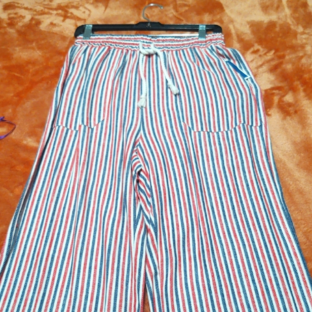 Indigo Rein Women's Red White and Blue Striped Wide Leg Linen Pants